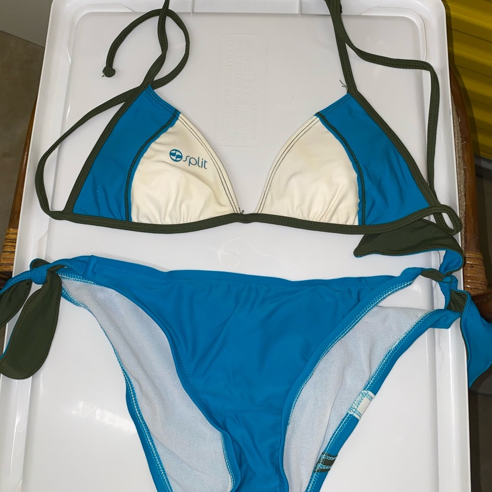 Split Blue and Cream Bikini Swimwear